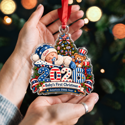 Personalized Baby First Christmas Acrylic Ornament Patriotic USA 250th Anniversary 2026