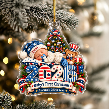 Personalized Baby First Christmas Acrylic Ornament Patriotic USA 250th Anniversary 2026