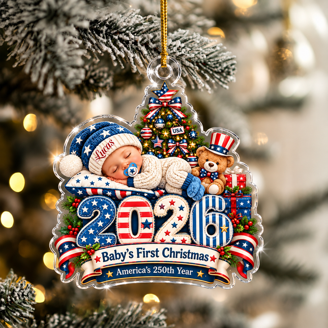 Personalized Baby First Christmas Acrylic Ornament Patriotic USA 250th Anniversary 2026