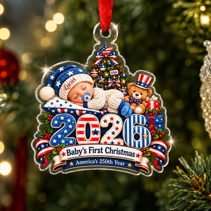 Personalized Baby First Christmas Acrylic Ornament Patriotic USA 250th Anniversary 2026