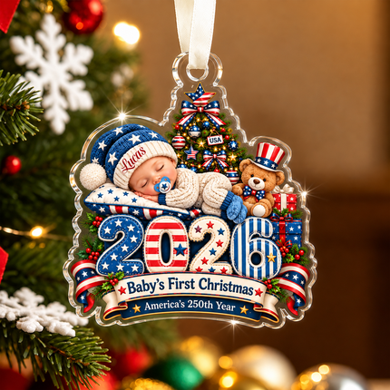 Personalized Baby First Christmas Acrylic Ornament Patriotic USA 250th Anniversary 2026