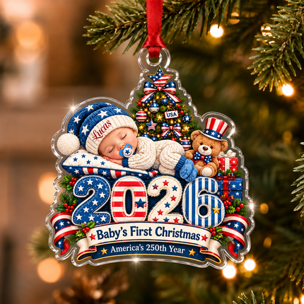 Personalized Baby First Christmas Acrylic Ornament Patriotic USA 250th Anniversary 2026