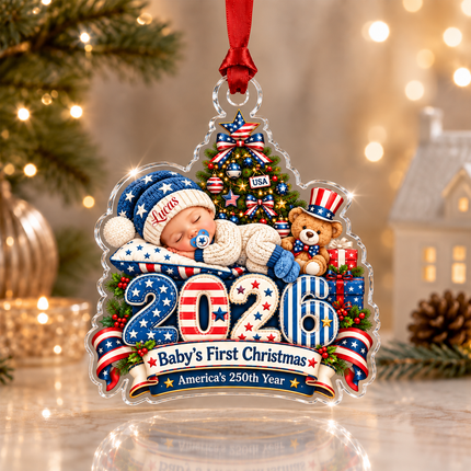 Personalized Baby First Christmas Acrylic Ornament Patriotic USA 250th Anniversary 2026