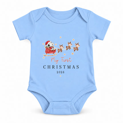 My First Christmas 2026 Reindeer Sleigh Baby Bodysuit