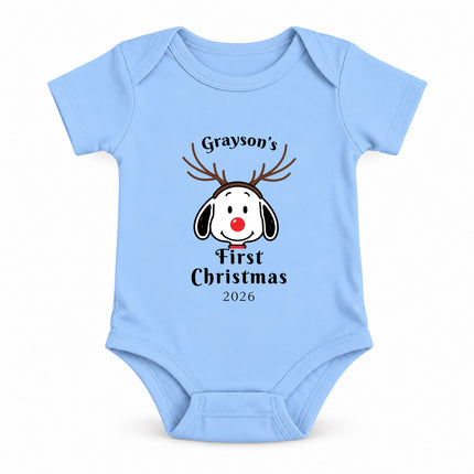 Personalized First Christmas 2026 Reindeer Name Baby Bodysuit