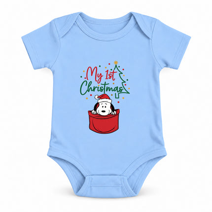 My First Christmas Santa Hat Pocket Graphic Baby Bodysuit