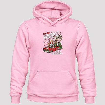 Christmas Tree Farm Vintage Car Most Wonderful Time Hoodie