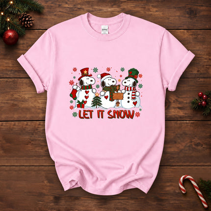 Let It Snow Christmas Snowman Trio Holiday Graphic T-Shirt