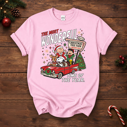 Christmas Tree Farm Vintage Car Most Wonderful Time T-Shirt