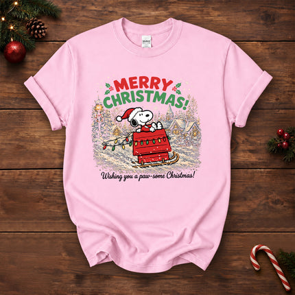 Merry Christmas Snowy Sleigh Village Holiday Lights T-Shirt