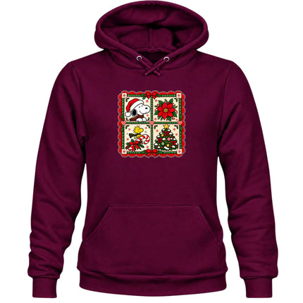 Christmas Patchwork Poinsettia Holiday Quilt Hoodie