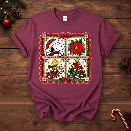 Christmas Patchwork Poinsettia Holiday Quilt T-Shirt