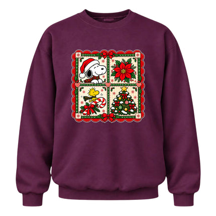 Christmas Patchwork Poinsettia Holiday Quilt Sweatshirt