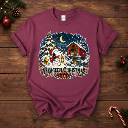 Peaceful Christmas Snowy Covered Bridge Winter Night T-Shirt