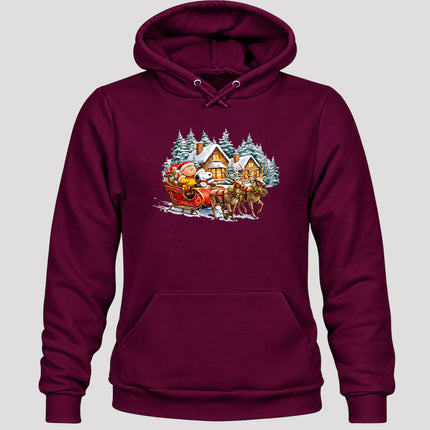 Christmas Reindeer Sleigh Ride Snowy Village Hoodie