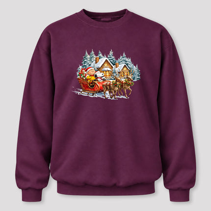 Christmas Reindeer Sleigh Ride Snowy Village Sweatshirt