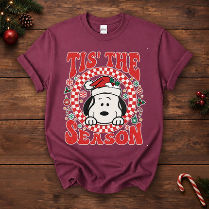 Tis The Season Christmas Retro Checkered Santa Hat T-Shirt