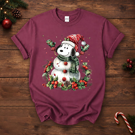 Christmas Snowman Santa Hat Holly Berries T-Shirt