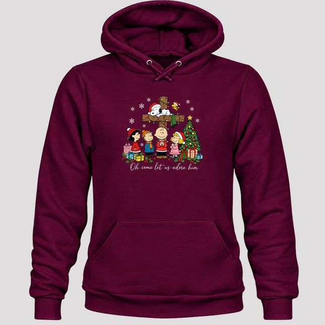 Oh Come Let Us Adore Him Christmas Cross Hoodie
