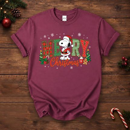 Merry Christmas Plaid Lettering Holiday Tree T-Shirt