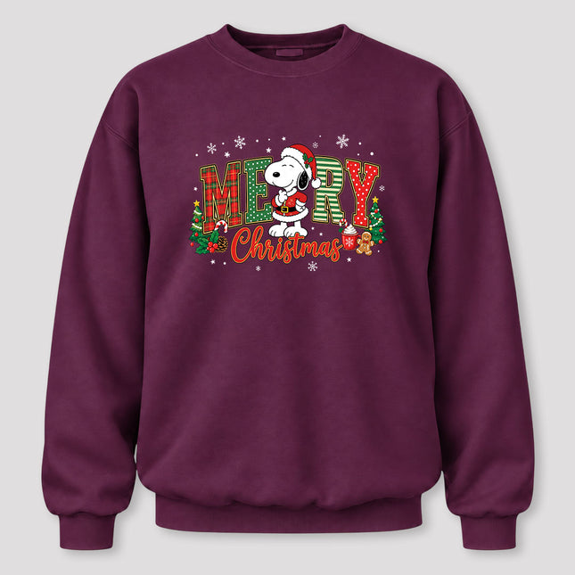 Merry Christmas Plaid Lettering Holiday Trees Sweatshirt