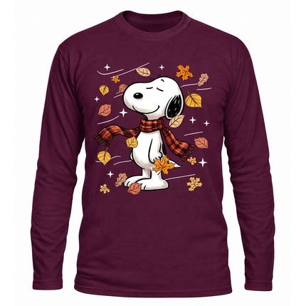 Fall Leaves Plaid Scarf Cozy Autumn Long Sleeve T-Shirt