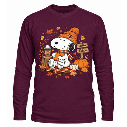 Hello Fall Pumpkin Coffee Cozy Autumn Long Sleeve T-Shirt