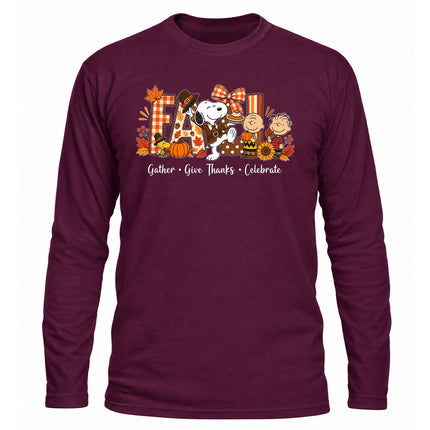 Fall Thanksgiving Shirt Gather Give Thanks Celebrate Long Sleeve T-Shirt