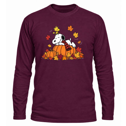 Fall Pumpkin Shirt Autumn Leaves Cozy Long Sleeve T-Shirt