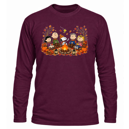 Fall Campfire Pumpkin Autumn Cozy Friends Long Sleeve T-Shirt