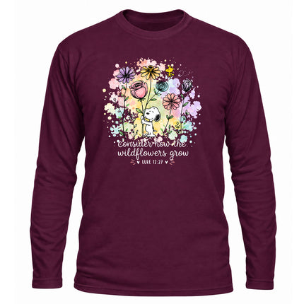 Consider How the Wildflowers Grow Luke 12 27 Christian Christmas Gift Long Sleeve T-Shirt