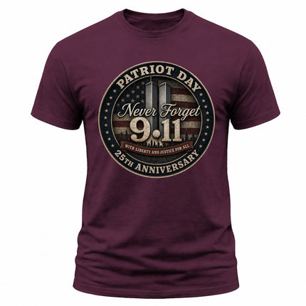 Patriot Day 9/11 Never Forget 25th Anniversary Memorial American Flag T-Shirt