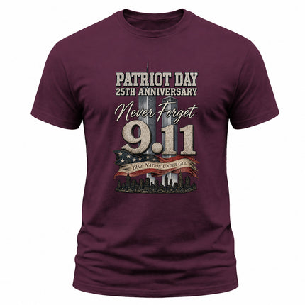 9/11 Patriot Day 25th Anniversary Never Forget One Nation Under God T-Shirt