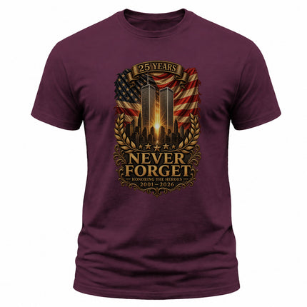 9/11 Never Forget 25th Anniversary Honoring The Heroes Memorial T-Shirt