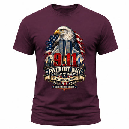 9/11 Patriot Day 25th Anniversary Never Forget Memorial Honoring Heroes T-Shirt