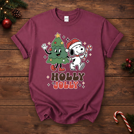 Holly Jolly Christmas Tree Candy Cane Retro T-Shirt