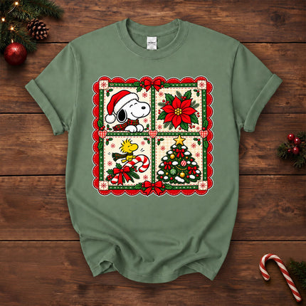 Christmas Patchwork Poinsettia Holiday Quilt T-Shirt