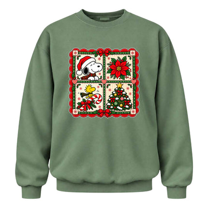 Christmas Patchwork Poinsettia Holiday Quilt Sweatshirt