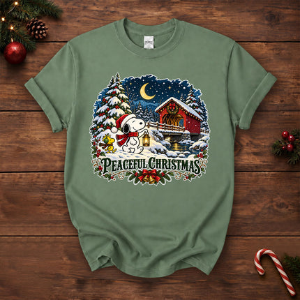 Peaceful Christmas Snowy Covered Bridge Winter Night T-Shirt
