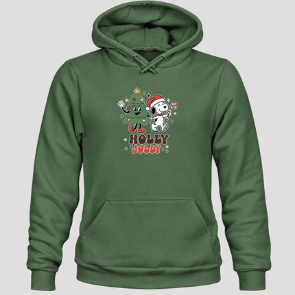 Holly Jolly Christmas Tree Candy Cane Retro Hoodie