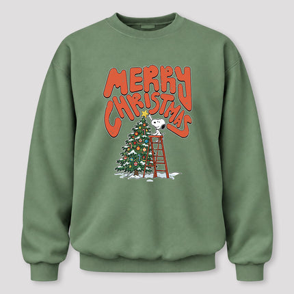 Merry Christmas Retro Tree Decorating Ash Gray Sweatshirt