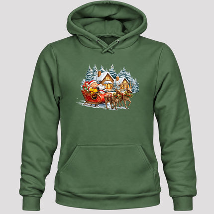 Christmas Reindeer Sleigh Ride Snowy Village Hoodie