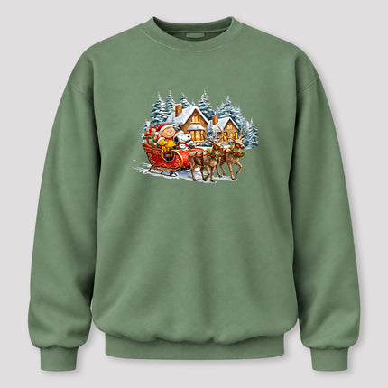 Christmas Reindeer Sleigh Ride Snowy Village Sweatshirt
