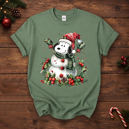 Christmas Snowman Santa Hat Holly Berries T-Shirt