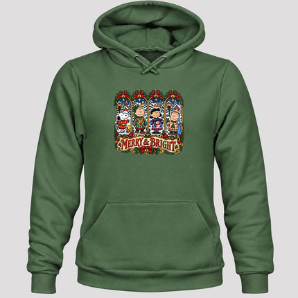 Merry and Bright Christmas Vintage Winter Village Hoodie