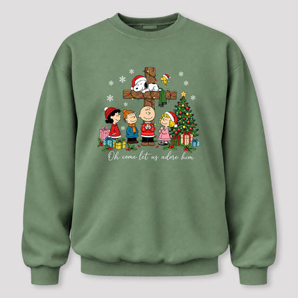 Oh Come Let Us Adore Him Christmas Cross Sweatshirt