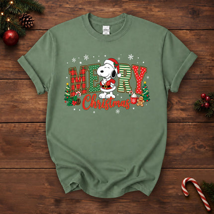 Merry Christmas Plaid Lettering Holiday Tree T-Shirt