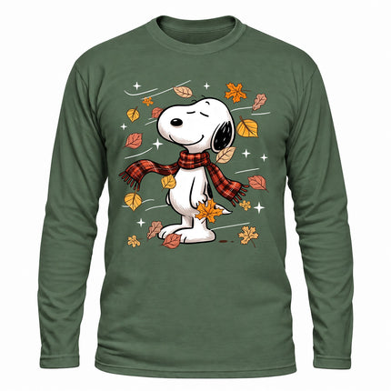 Fall Leaves Plaid Scarf Cozy Autumn Long Sleeve T-Shirt