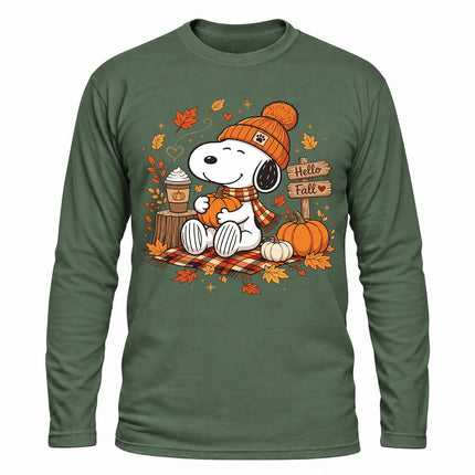 Hello Fall Pumpkin Coffee Cozy Autumn Long Sleeve T-Shirt