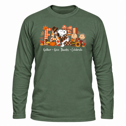 Fall Thanksgiving Shirt Gather Give Thanks Celebrate Long Sleeve T-Shirt